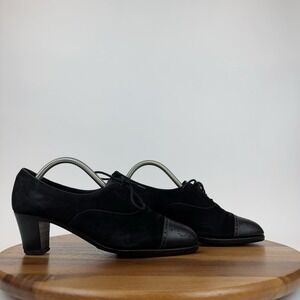 Womens Carmina Black Suede Leather Cap Toe Heeled Oxfords‎ Size UK 7 / US 9